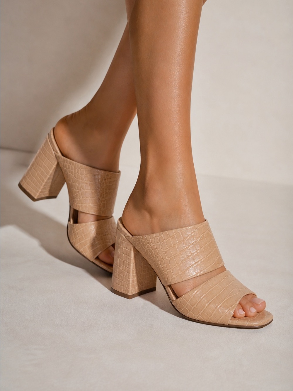 Vince Nelda Cutout Croc-Effect Leather Mule Heels, size 8.5